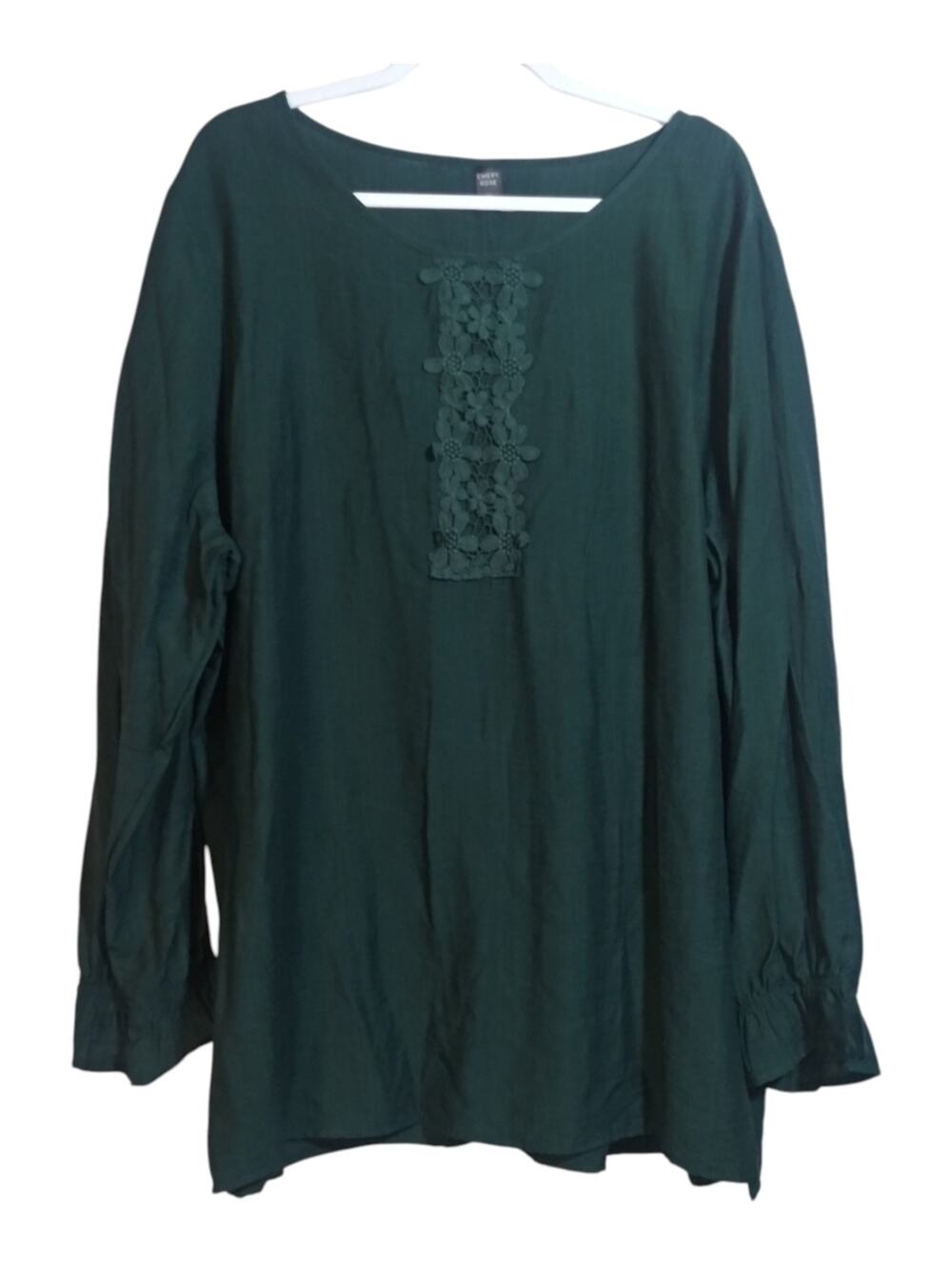Emery Rose Forest Green Long-Sleeve Floral Lace Boho Blouse Size 5XL